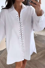Long-Sleeve Shirt with Lace-Up Front Detail - L, White image
