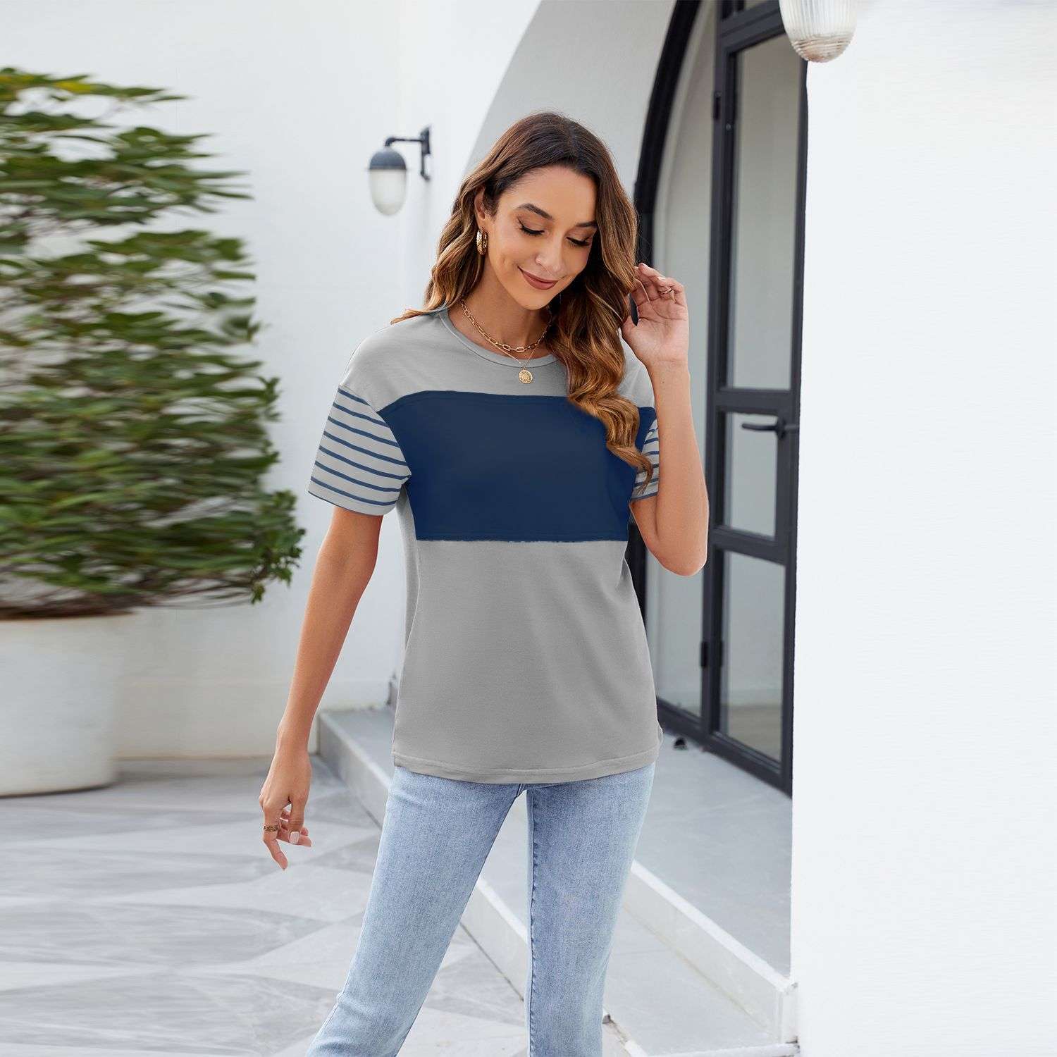 Colorblock Mixed Media Short-Sleeve T-Shirt image 3