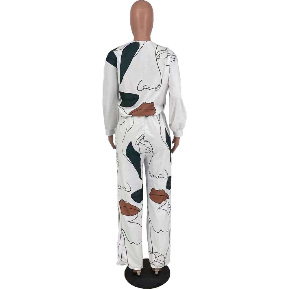 Casual Print Drop Shoulder Loose Sweatshirt  Sweatpants Set image 5