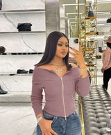 Crewneck Color Block Patchwork Casual Top - L, Old Rose Pink image