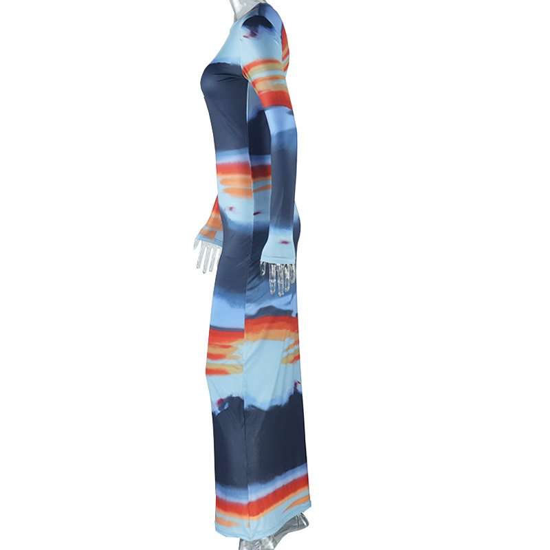 Abstract Printed Bodycon Maxi Dress image 3