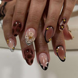Elegant and Floral Nail Art - Free Size, Brown image