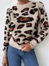 Leopard Print Knit Sweater - S, Brown image