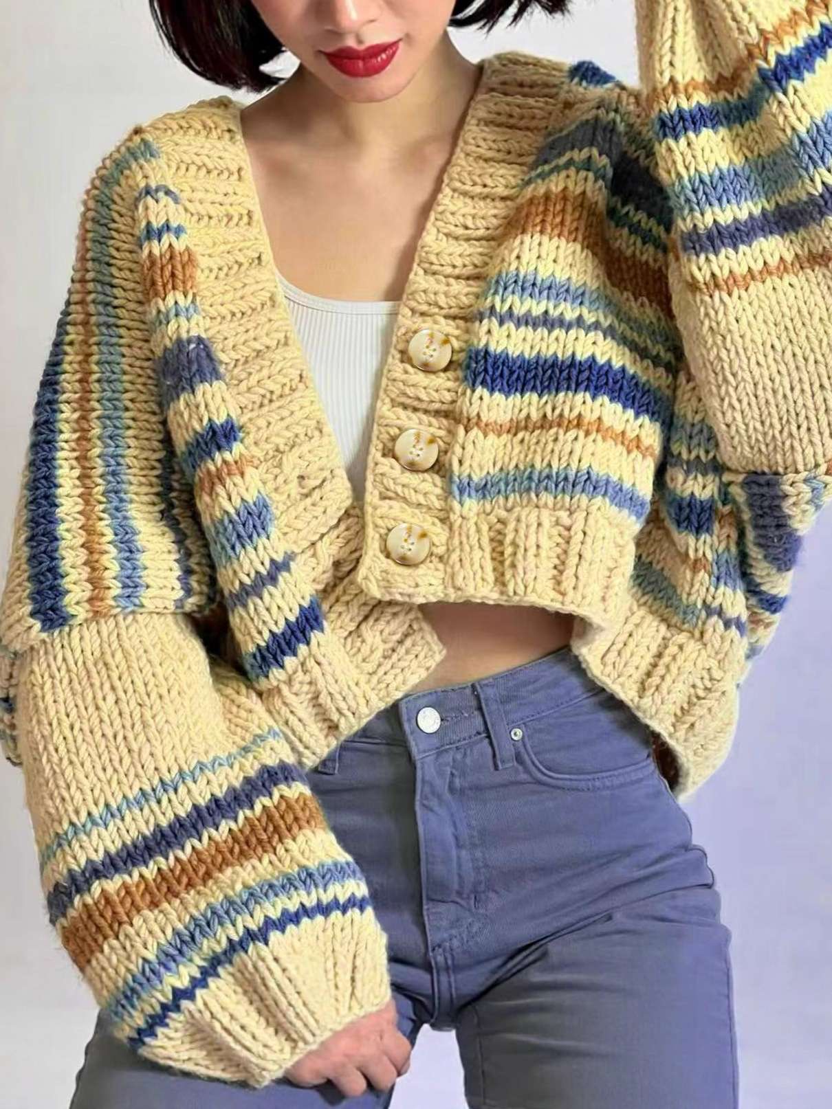 Colorful Chunky Cropped Cardigan Jacket image 1