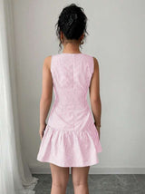 Striped Sleeveless Dress with Button Details image 2