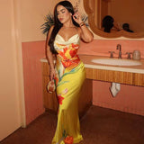 Floral Print Maxi Dress - M, Yellow image