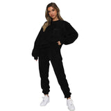 Fluffy Casual Pullover Tops Pants Sets - L, Black image