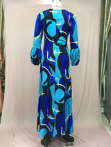 Blue Long Sleeve Abstract Patchwork Winter Fall Dress image 2