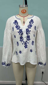 White Embroidered Boho Blouse image 4