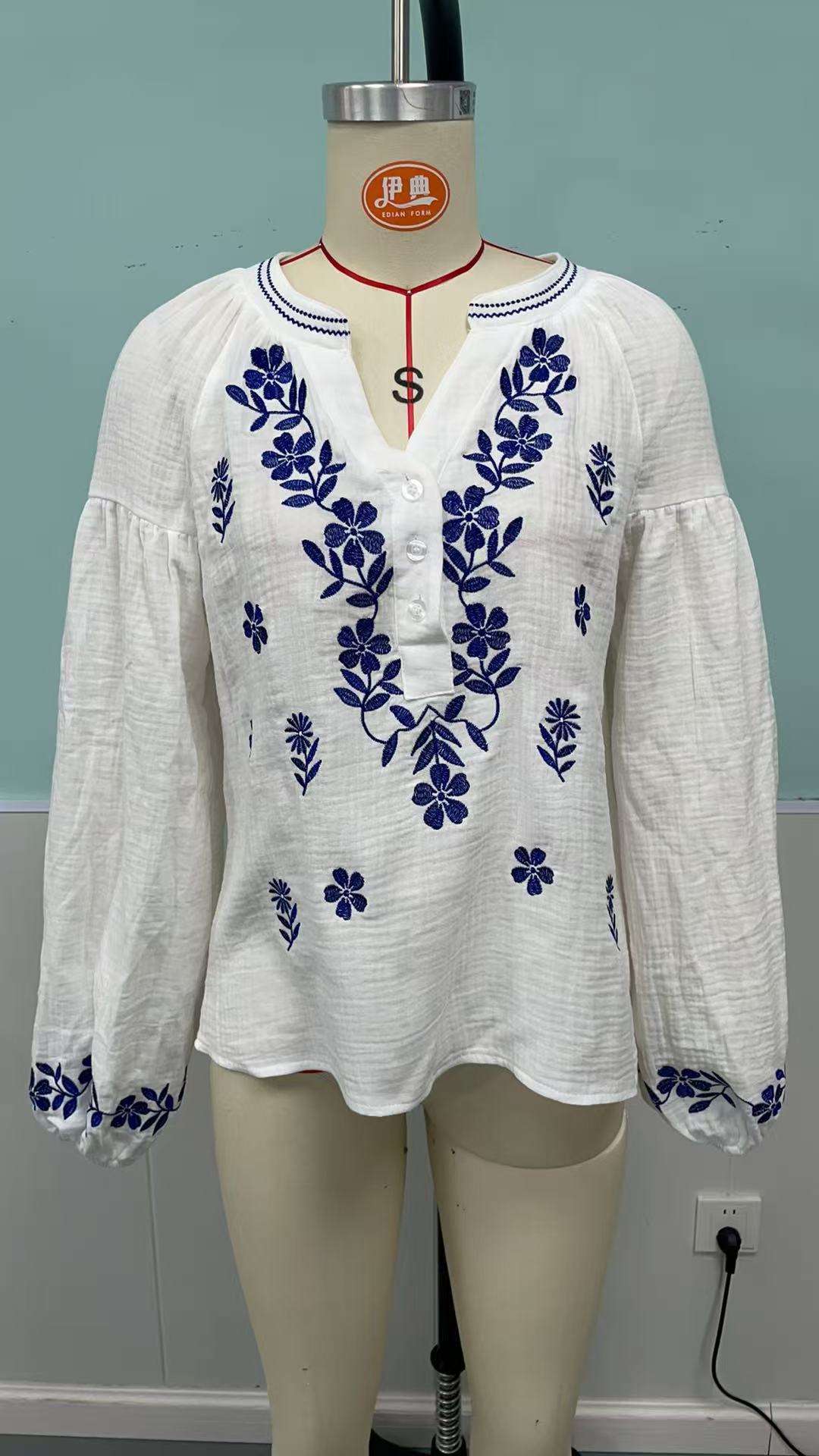 White Embroidered Boho Blouse image 4