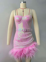Mini Dress with Feather Hem image 5
