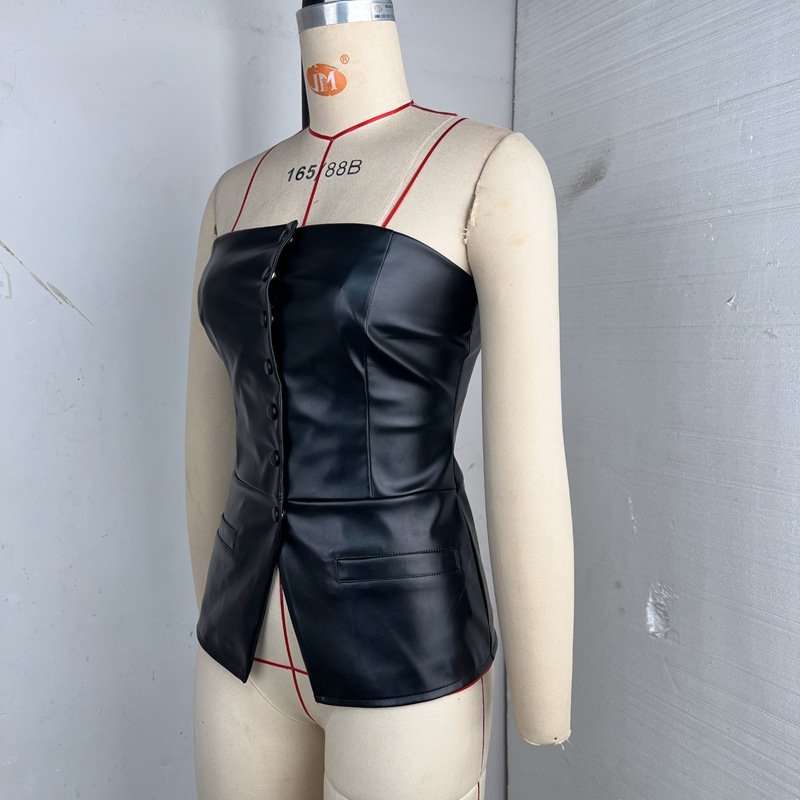 Black Faux Leather Strapless Corset Top image 3