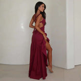 Halter Neck Maxi Dress with High Slit image 2