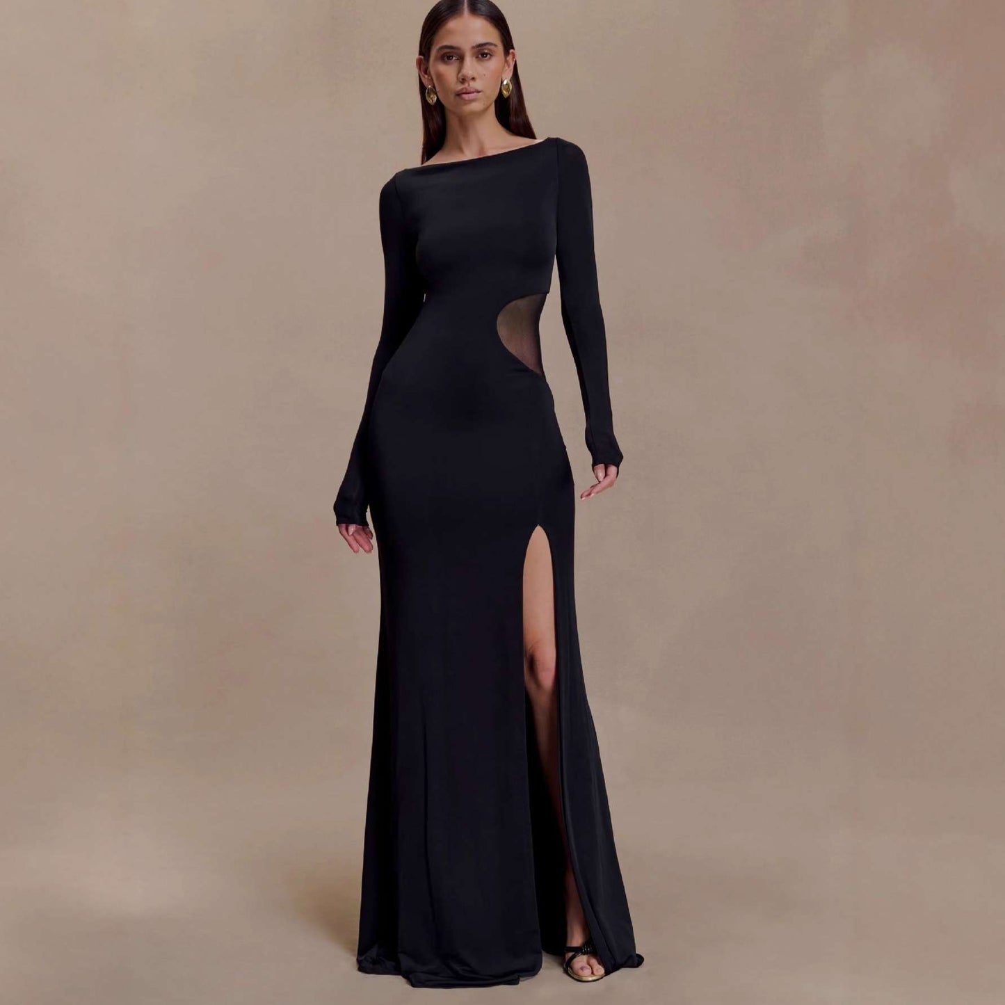 Elegant Cut-Out Evening Gown - M, Black image