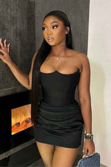 Sexy Off Shoulder Satin Patched Night Out Mini Dress image 0