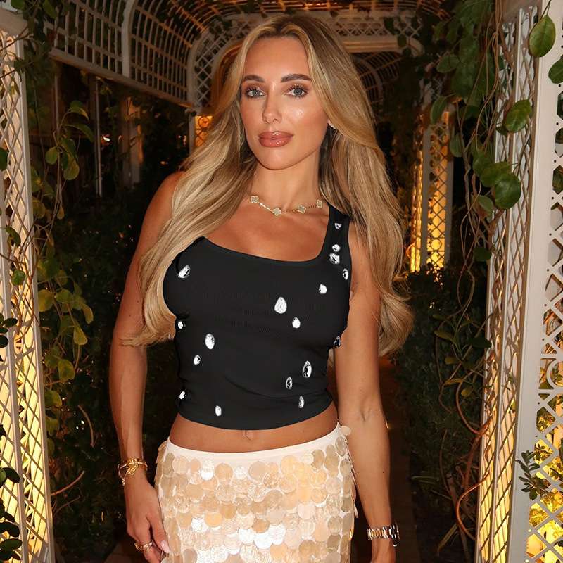 Ribbed Tank Top with Embellished Accents image 2