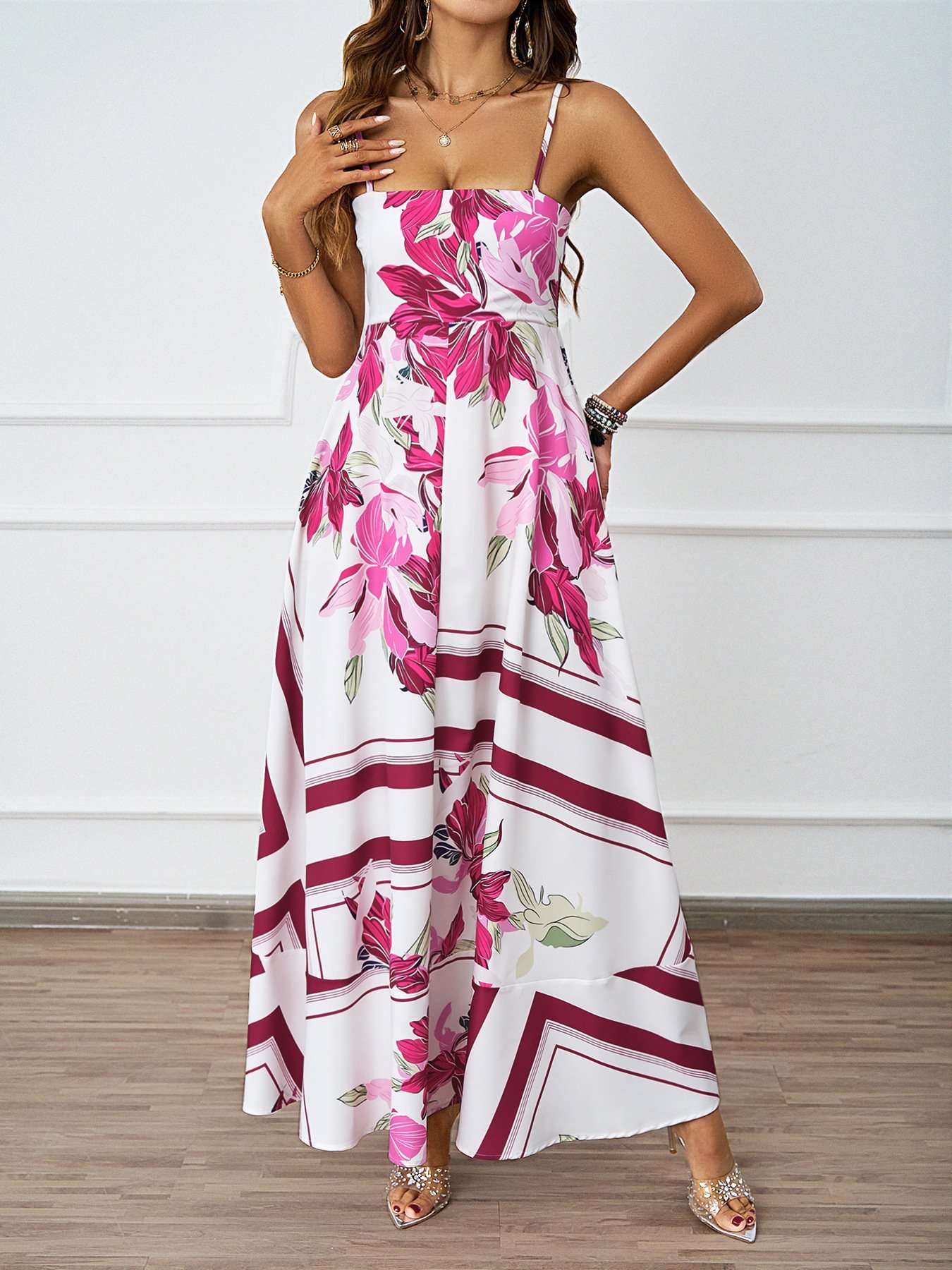 Floral Print Sleeveless Maxi Dress - S, Multi Red image
