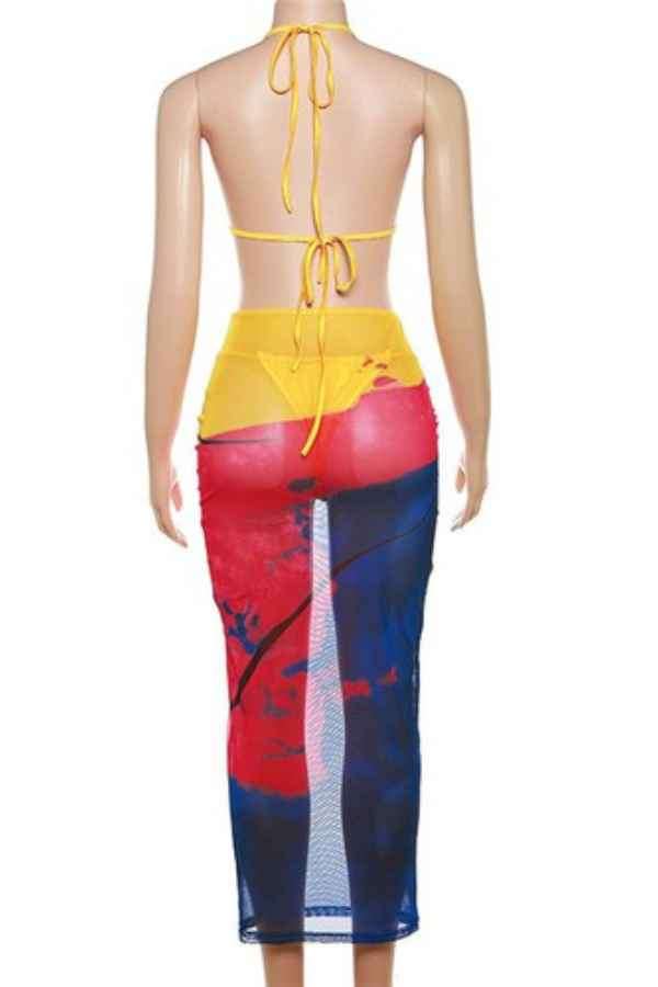 Sexy Multicolor Three Piece Bikini CoverUp Swimwear Set image 4