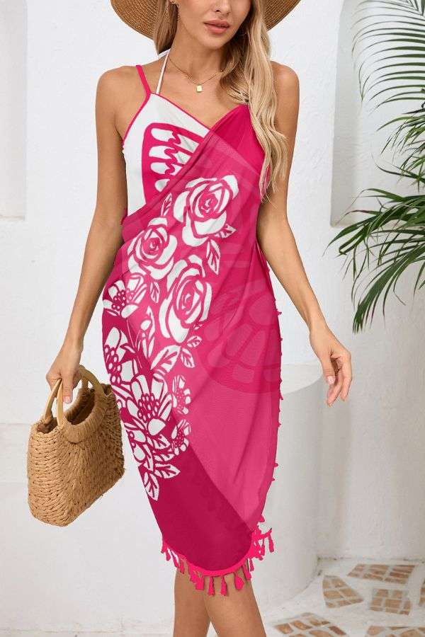 Print Sarong Wrap with Tassel Hem image 0