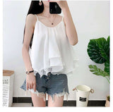 Sleeveless Top with Ruffled Hem - White, L image