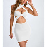 Cut-Out Halter Mini Dress - M, White image