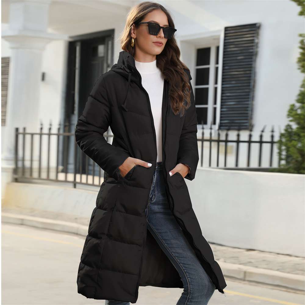 Mid-length Slim Hooded Puffer Coat - S, Black image