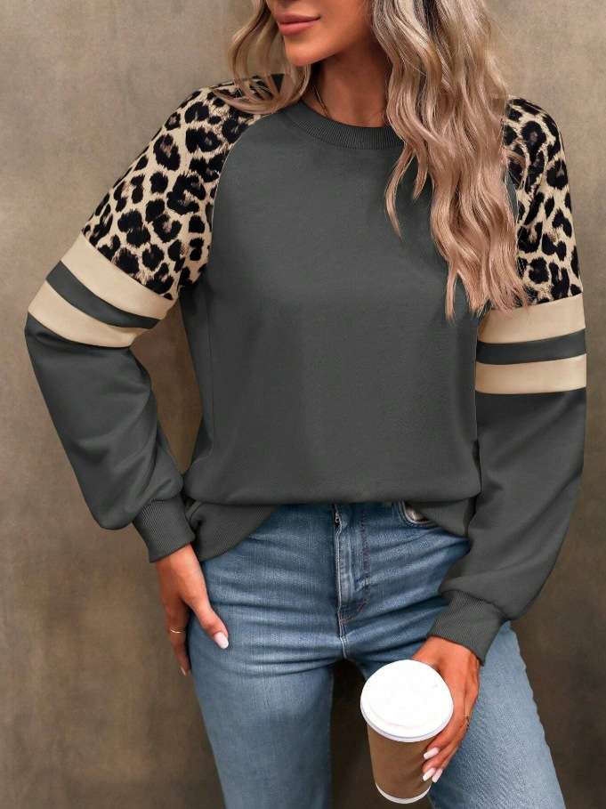 Leopard-Print Sleeve Colorblock Sweatshirt image 4