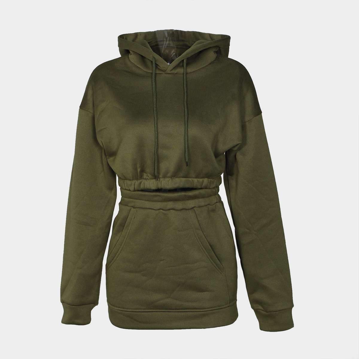 Solid Drawstring Crop Hoodie and Mini Skirt image 6