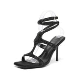 Black Strappy Rhinestone Stiletto Heels
