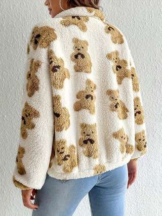 Cozy Teddy Bear Print Fleece Jacket image 4