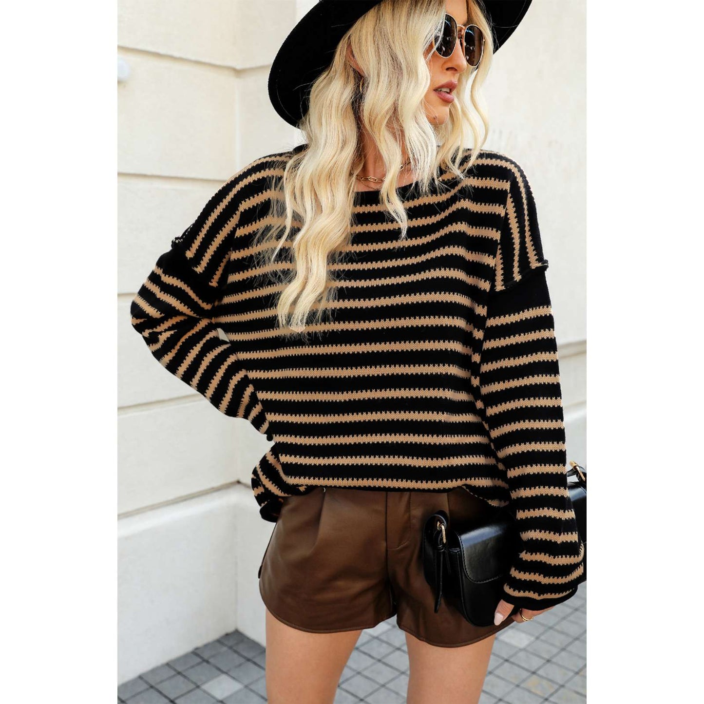 Striped Loose Bat Long Sleeve Sweater image 5