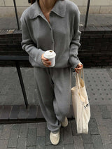 Cozy Gray Ribbed Lounge Set image 0
