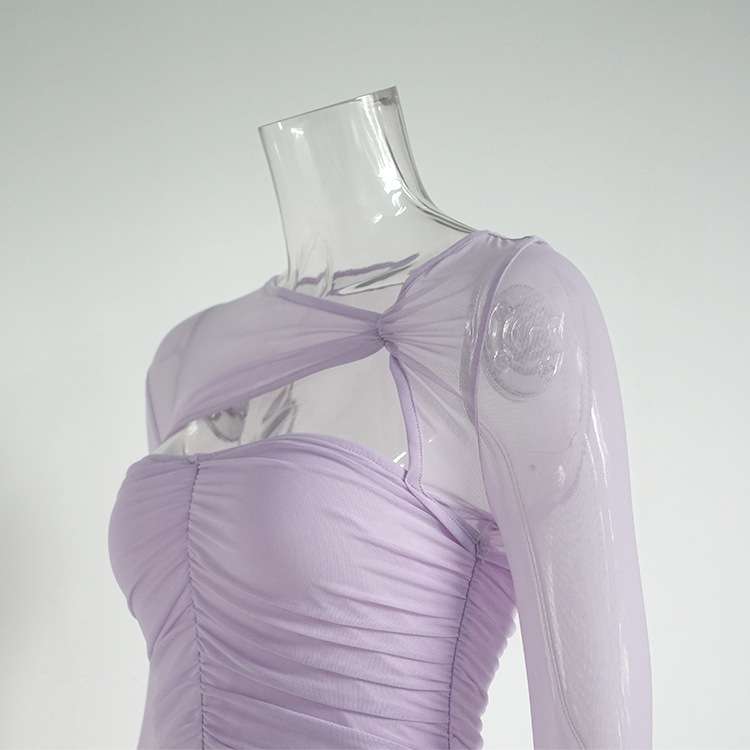 Ruched Bodycon Dress with Sheer Long Sleeves image 6