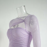 Ruched Bodycon Dress with Sheer Long Sleeves image 6