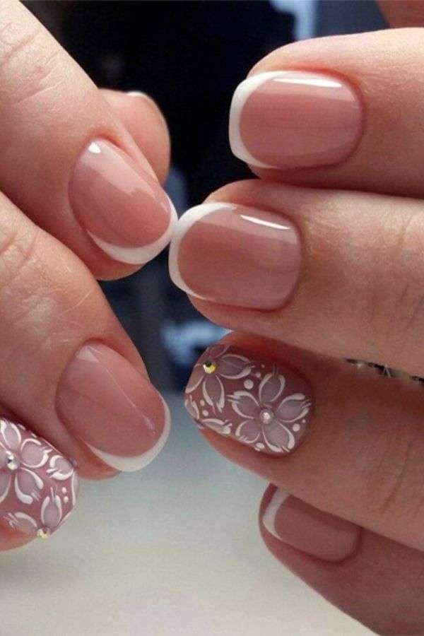 Nude French Manicure with Floral Accent image 0