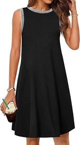 Contrast Casual Sleeveless A-Line Dress - M, Black image