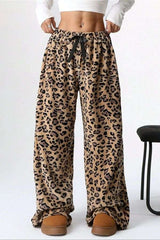 Leopard Print Wide Legs Pants - L, Multi Brown image