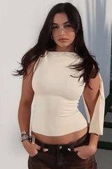 Noir Elegance Asymmetrical Top - L, White image