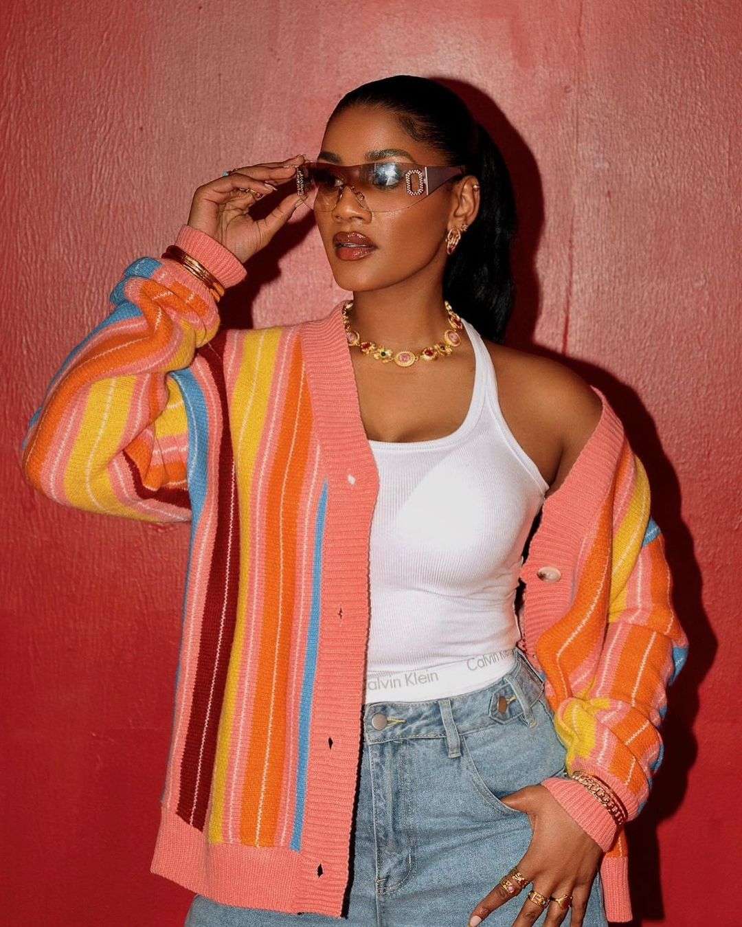 Colorful Striped Knit Cardigan Jacket image 2