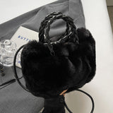 Faux Fur Handbag with Braided Handle