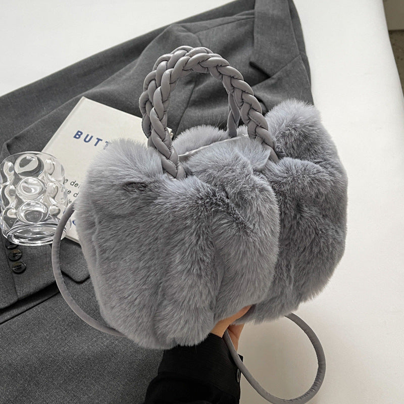 Faux Fur Handbag with Braided Handle