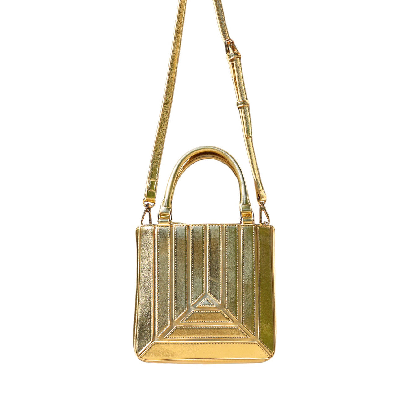 Metallic Handbag with Geometric Design