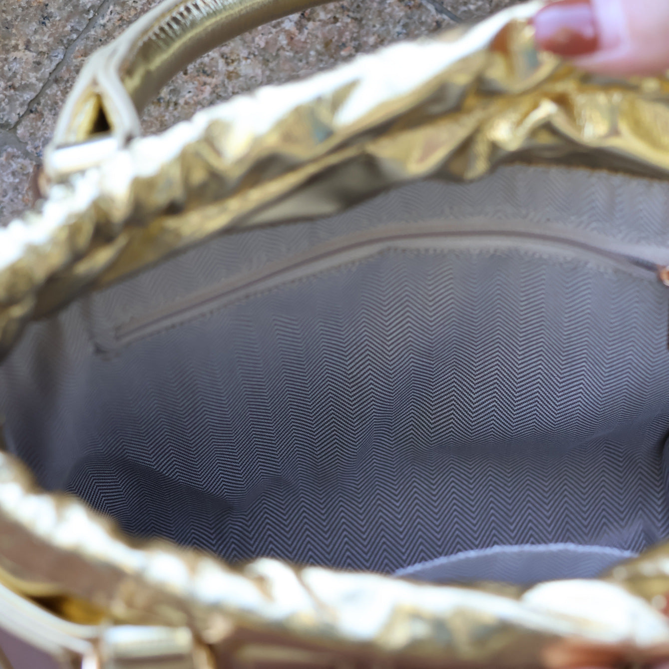 Metallic Handbag with Geometric Design