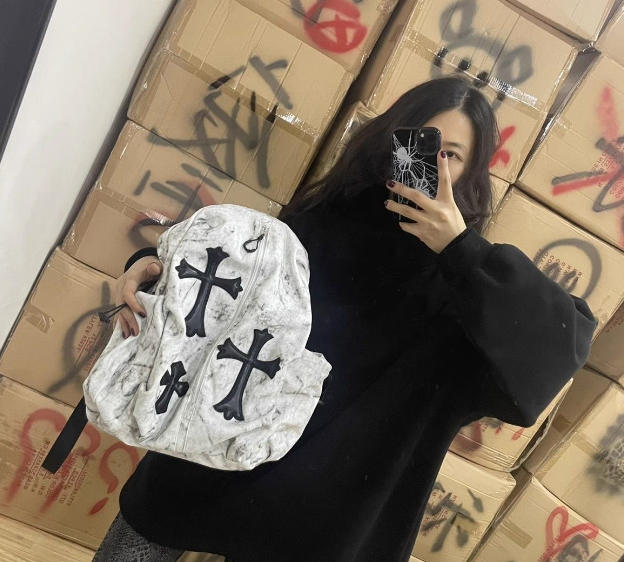 Marbled Backpack with Cross Embellishments