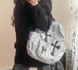 Marbled Backpack with Cross Embellishments