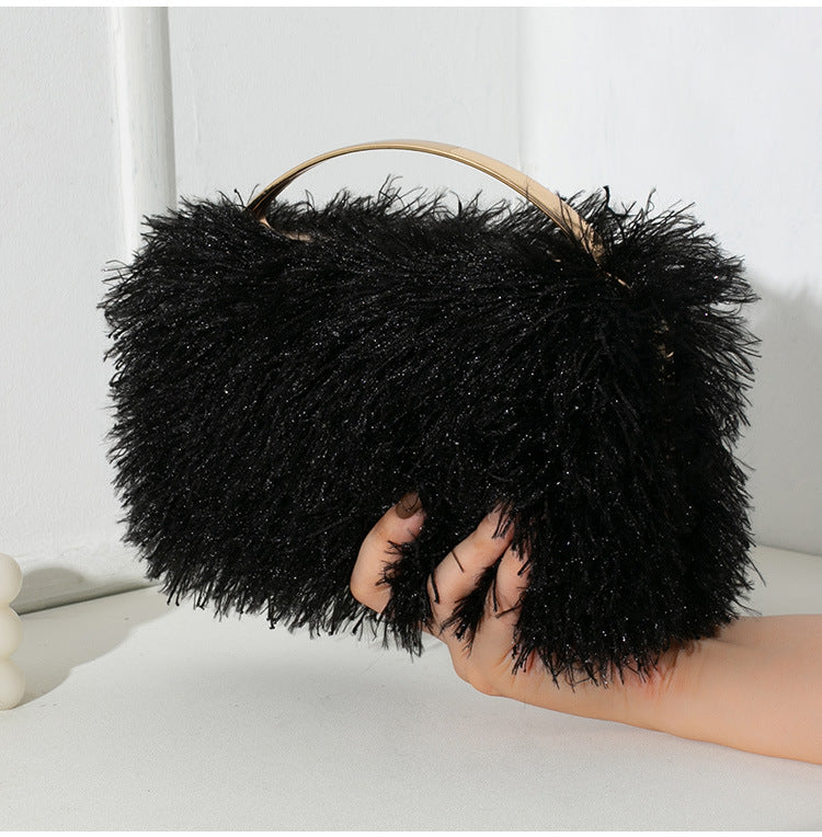 Faux Fur Clutch with Gold Handle