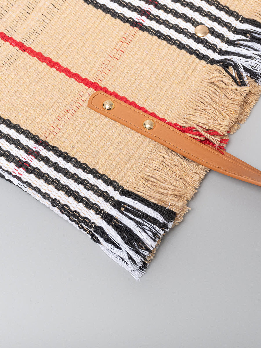 Large Woven Striped Tote Bag