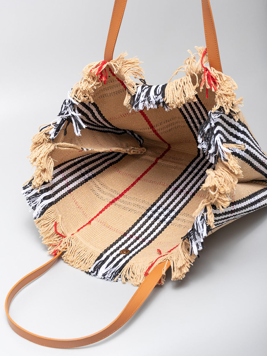 Large Woven Striped Tote Bag