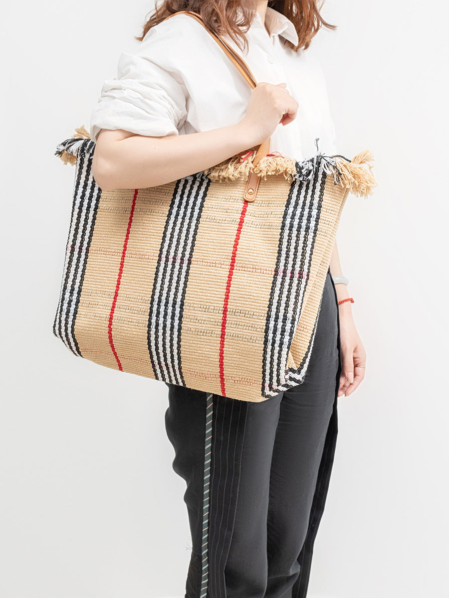 Large Woven Striped Tote Bag