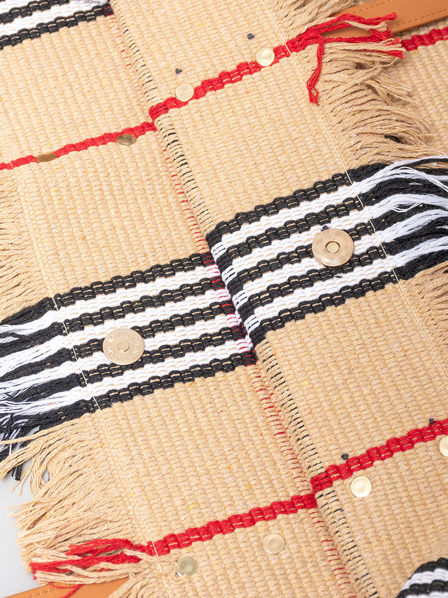 Large Woven Striped Tote Bag